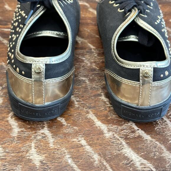 Michael Kors Ivy Dee Black Gold Studded Sneakers Size 5 Low Top - Picture 5 of 7
